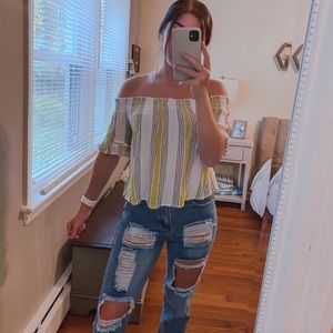 Bershka Strapless Yellow Top